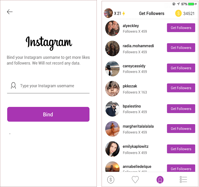 Steps to get free followers and Instagram likes via GetInsta app