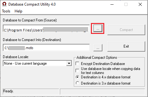 Select Database to Compact
